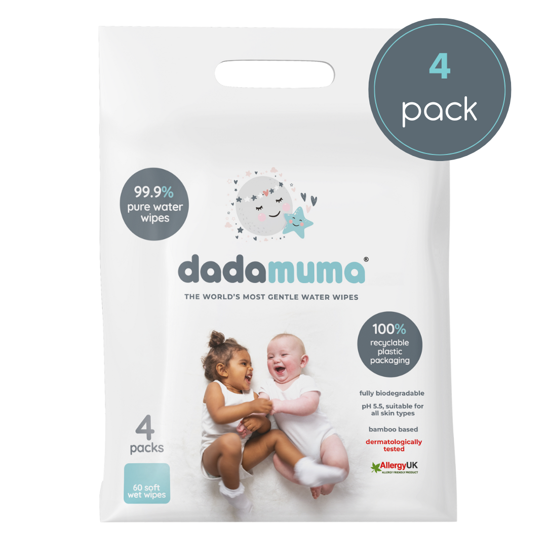 dadamuma 99.9% pure water wipes - pack of 60 (multipack x 4)
