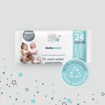 dadamuma 99.9% pure water XL washcloths - pack of 24 (box x 12)