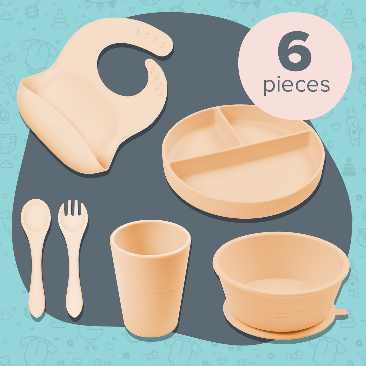 6 piece coral silicone little stars dining set