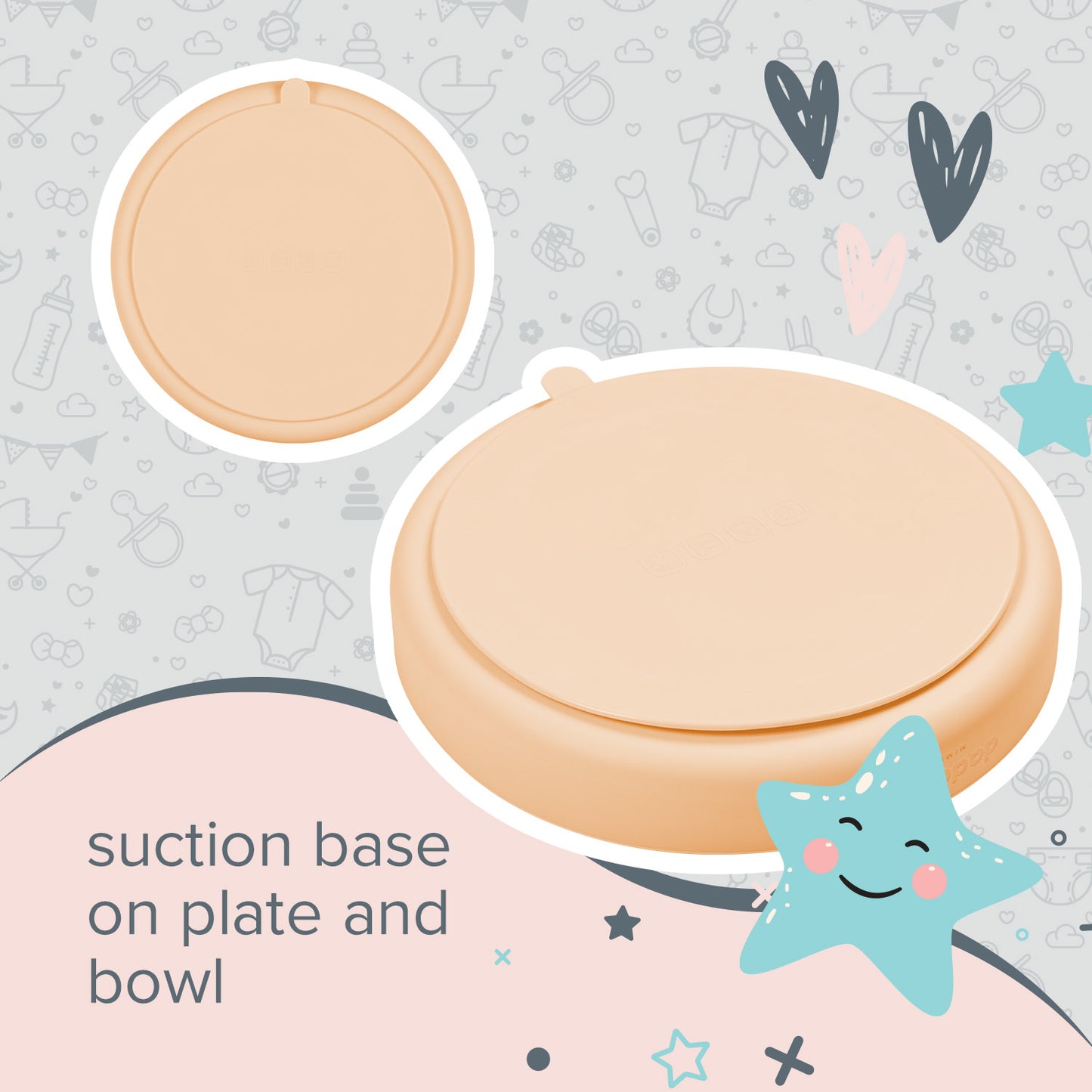 6 piece coral silicone little stars dining set