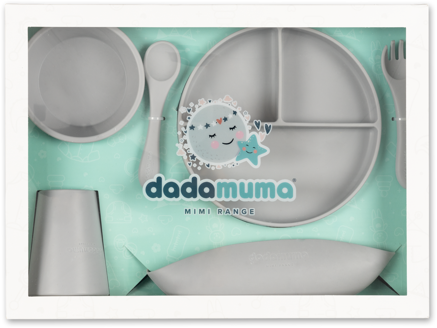 6 piece grey silicone little stars dining set