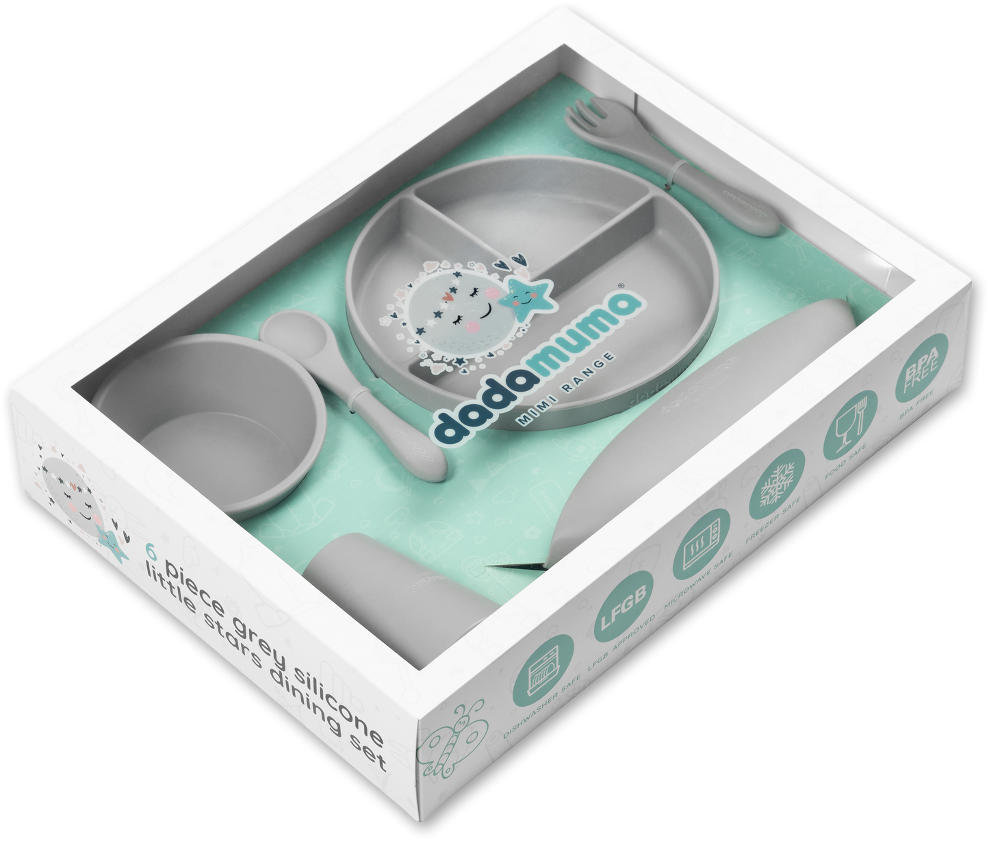 6 piece grey silicone little stars dining set