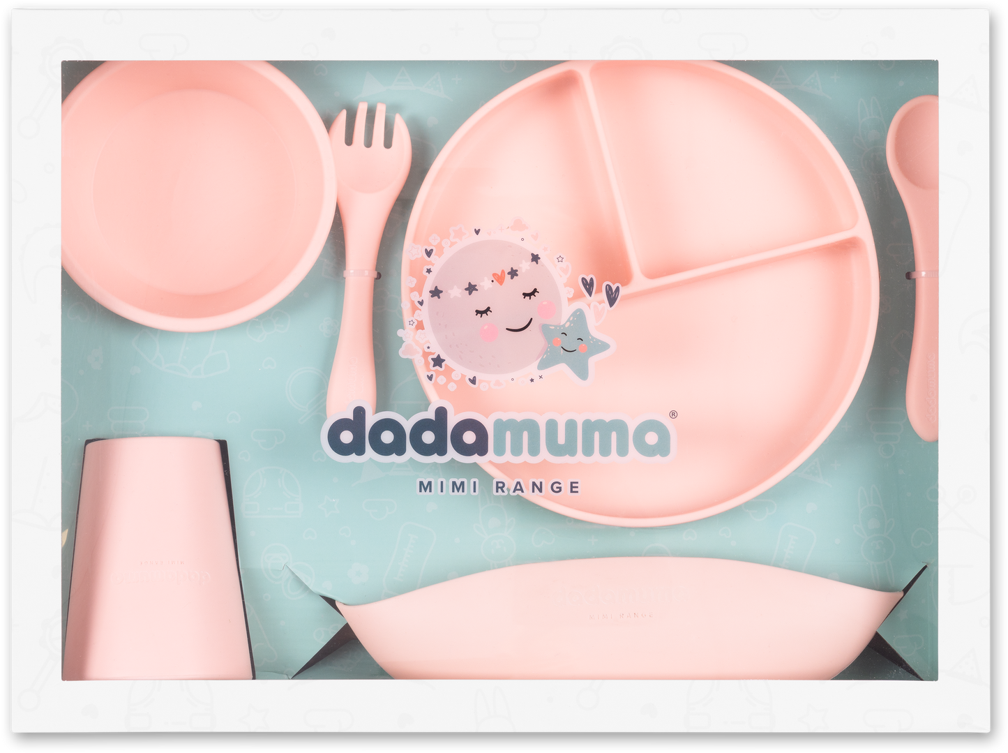 6 piece pink silicone little stars dining set