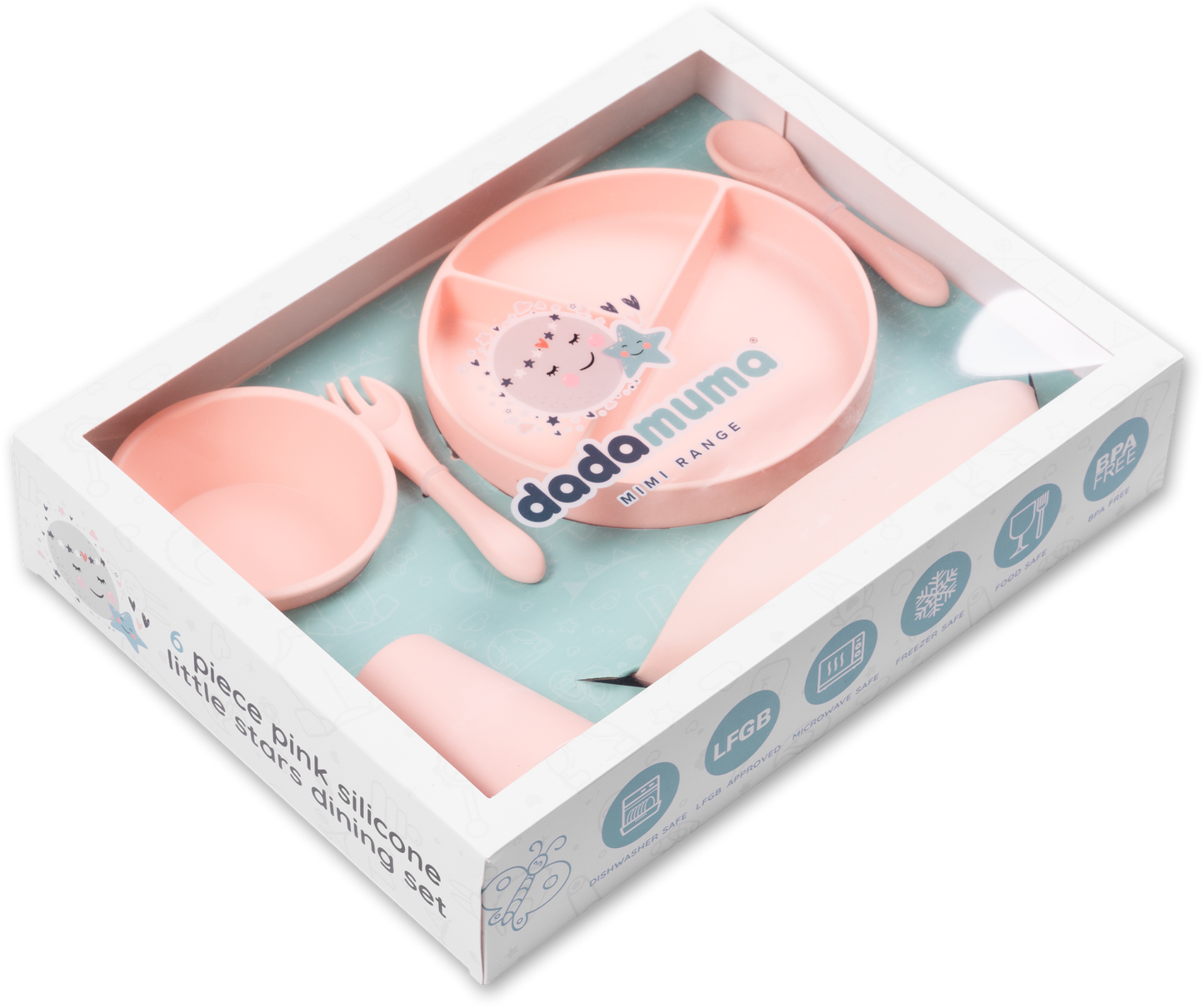 6 piece pink silicone little stars dining set