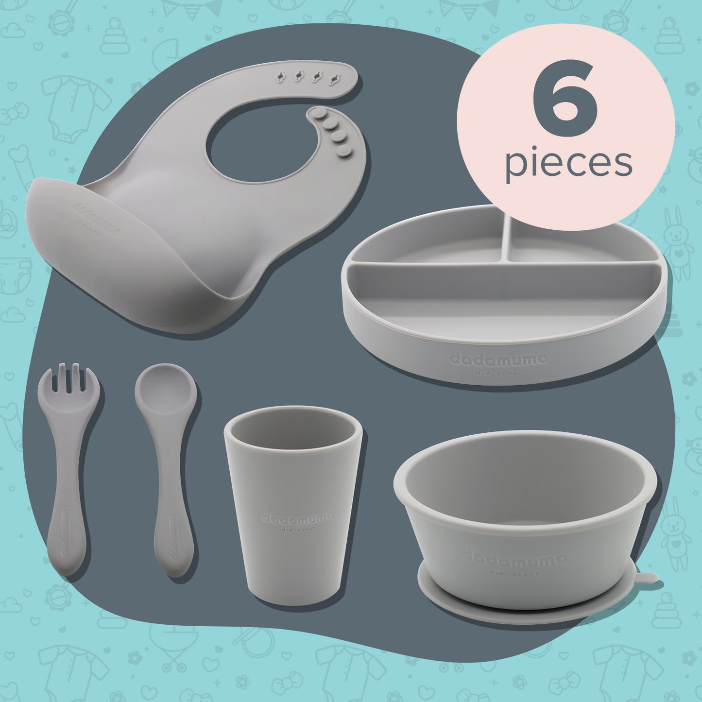 6 piece grey silicone little stars dining set