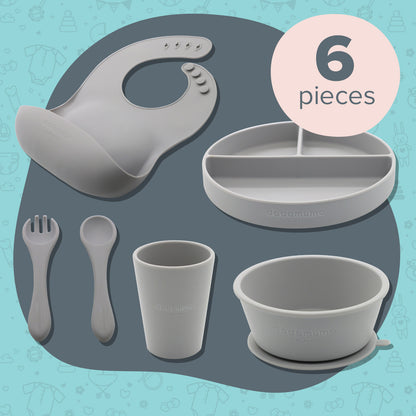 6 piece grey silicone little stars dining set