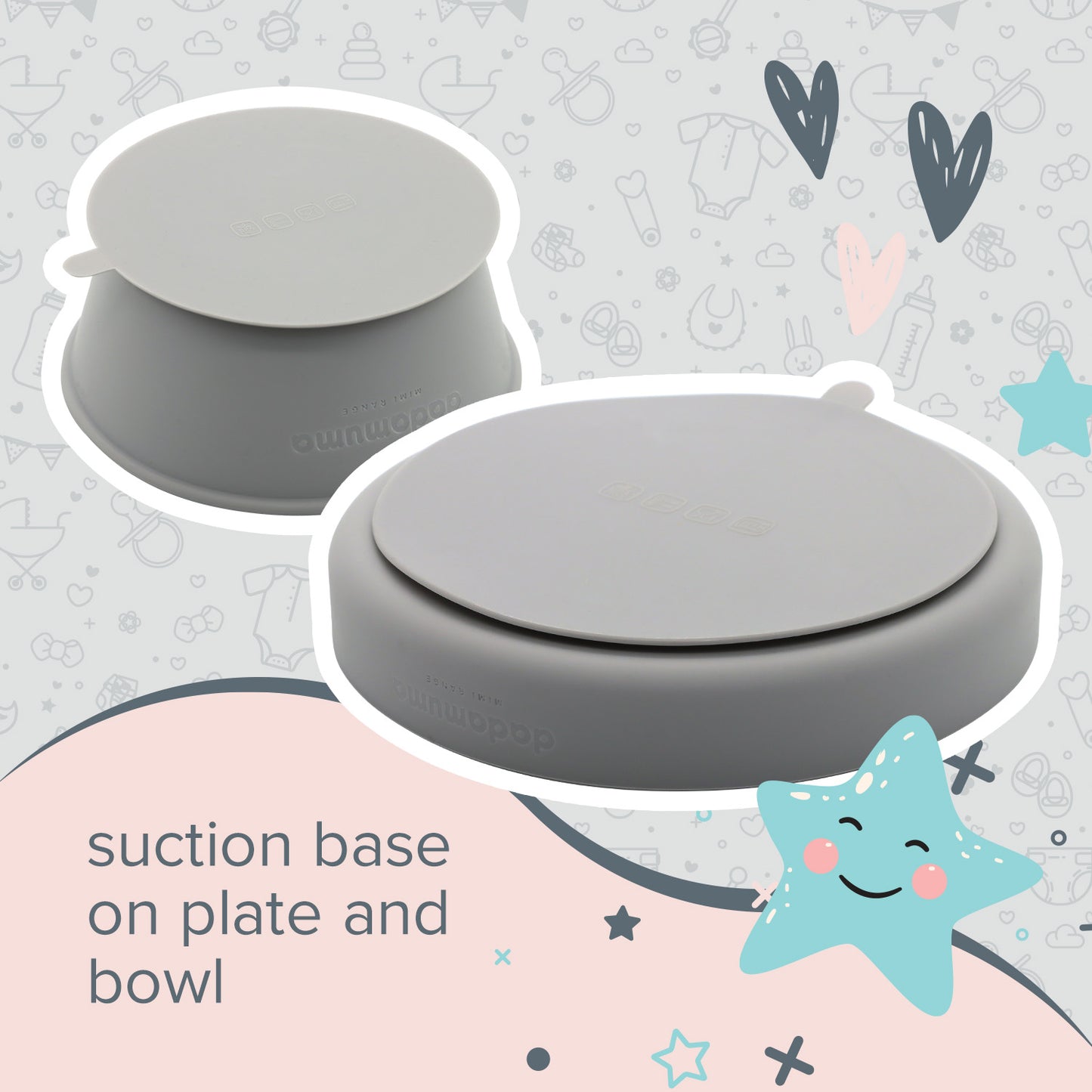 6 piece grey silicone little stars dining set