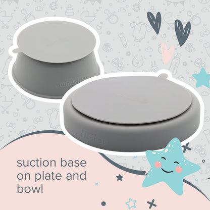 6 piece grey silicone little stars dining set