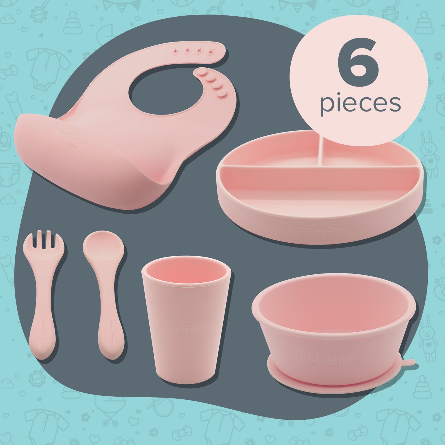6 piece pink silicone little stars dining set