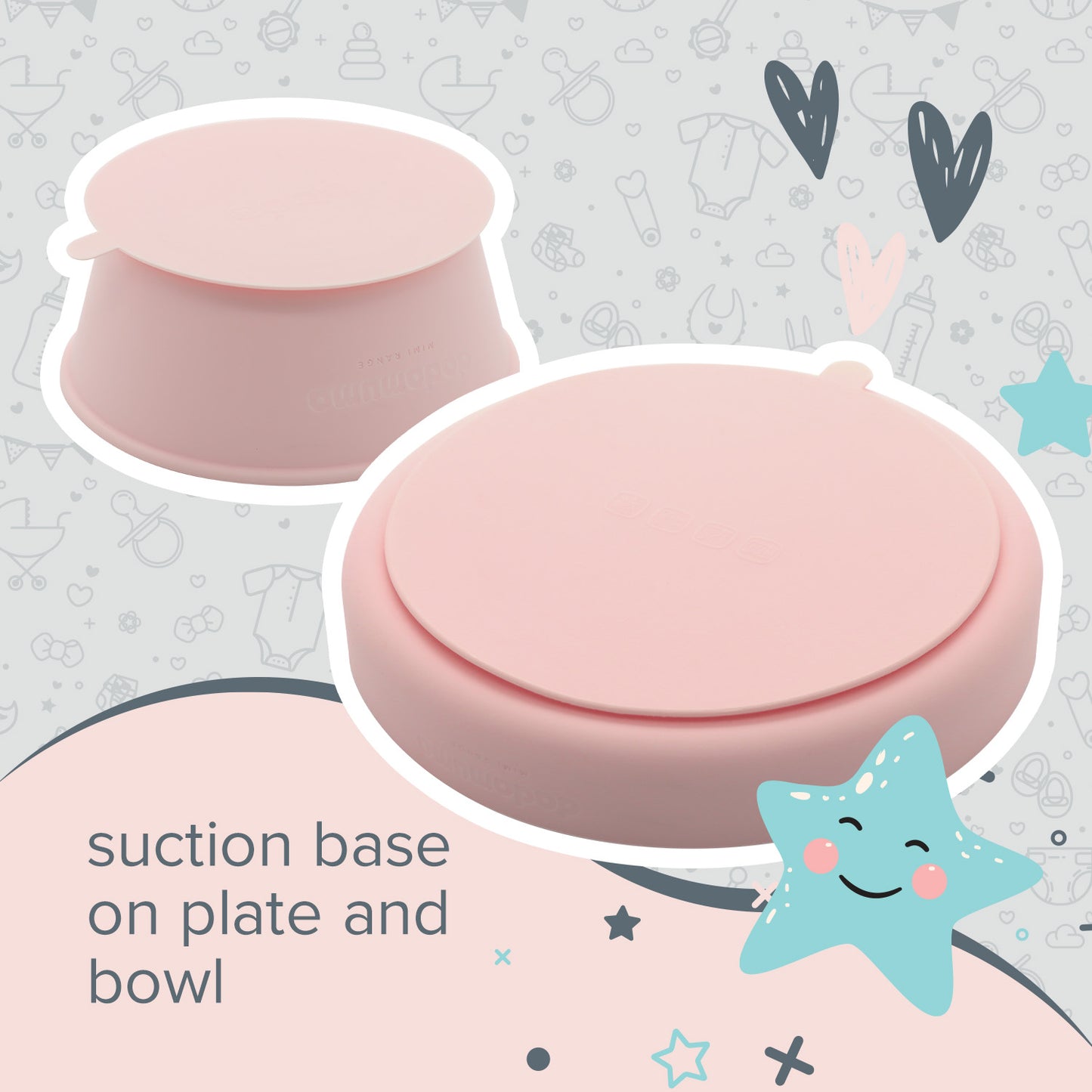 6 piece pink silicone little stars dining set