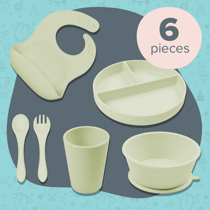 6 piece sage silicone little stars dining set