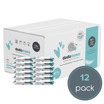 dadamuma 99.9% pure water XL washcloths - pack of 24 (box x 12)