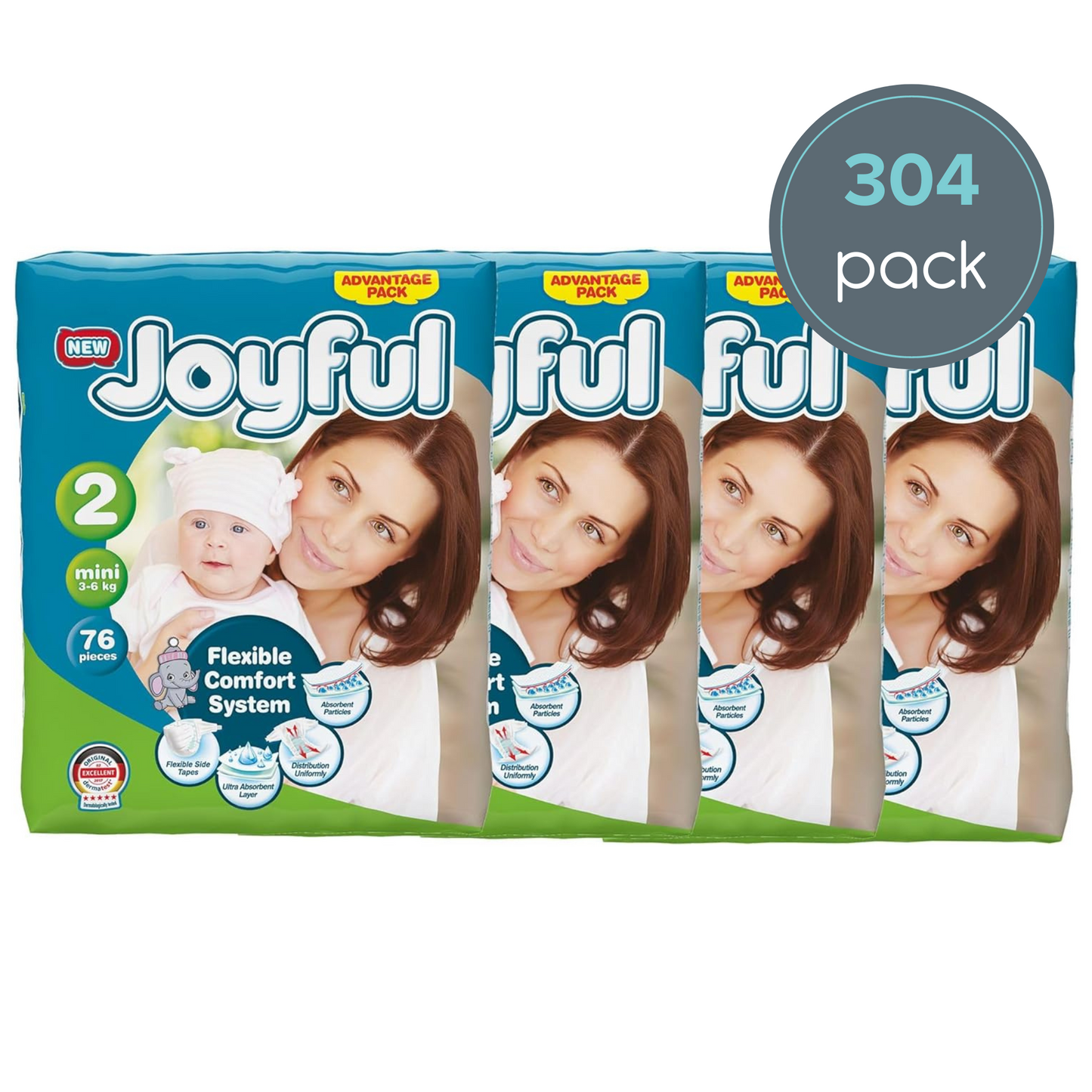 joyful size 2 mini nappy | multipack (304 nappies)